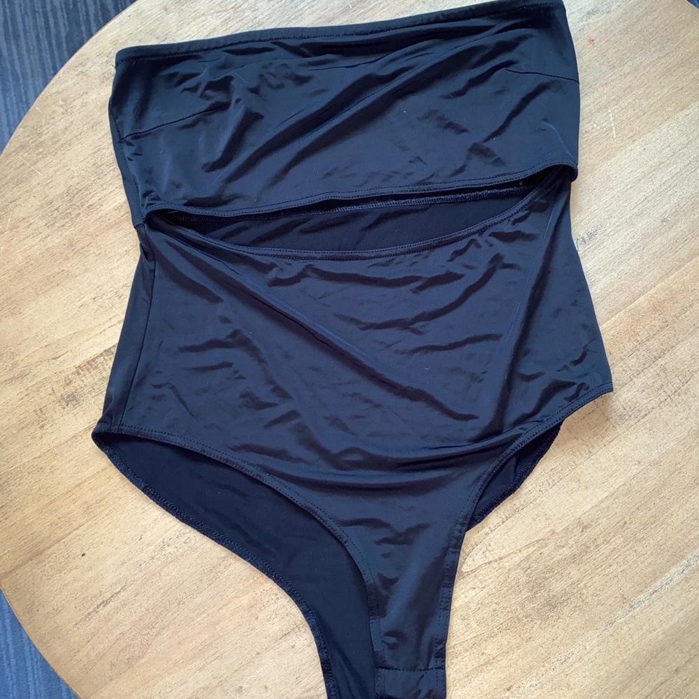 Black cut out strapless bodysuit